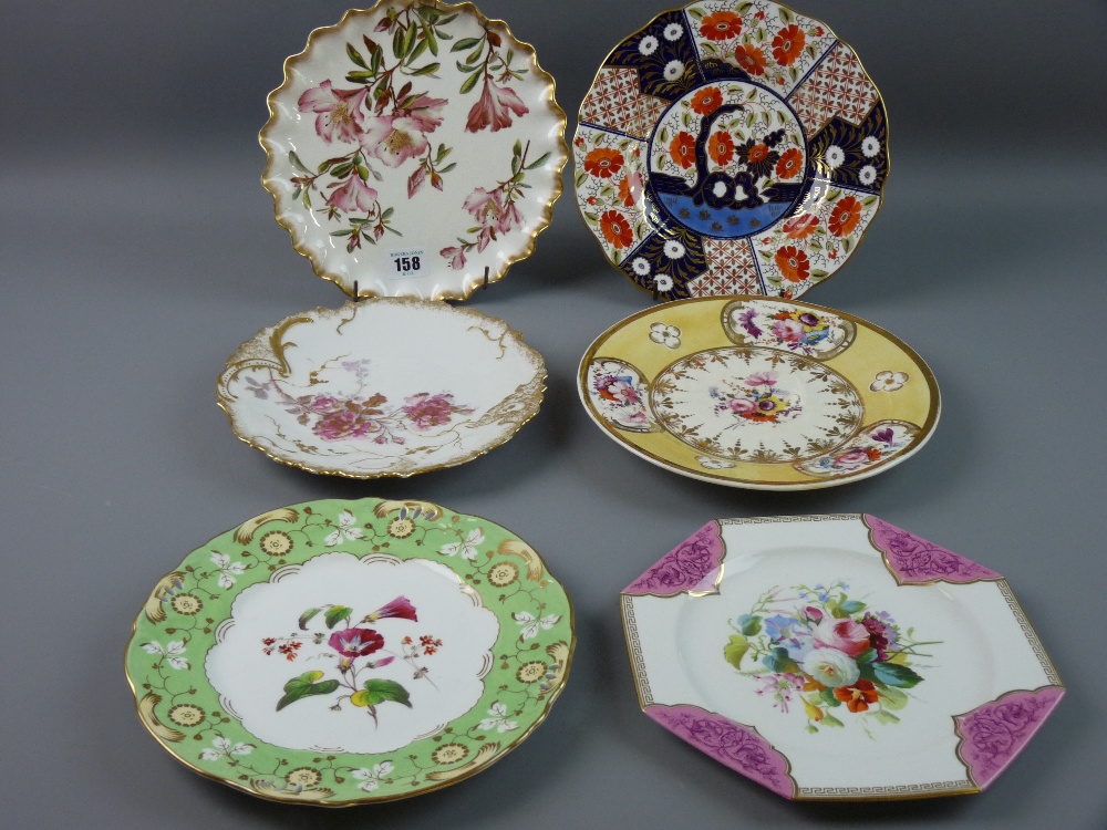 SIX 19th CENTURY AND LATER FLORAL DECORATED CABINET PLATES, including an Imari palette by Wedgwood