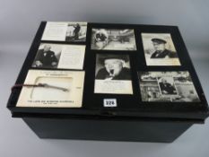 A JAPANNED BLACK METAL VINTAGE DEED BOX, original label to the interior for 'Jones Brothers & Co,