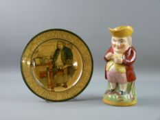 A STAFFORDSHIRE POTTERY SNUFF TAKER TOBY JUG, mid to late 19th Century of typical form and a Royal