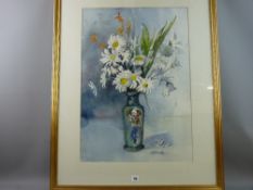 MAURICE A GREENWOOD RCA watercolour - still life, flowers in a vase, signed and dated 1983, 68 x