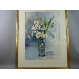 MAURICE A GREENWOOD RCA watercolour - still life, flowers in a vase, signed and dated 1983, 68 x