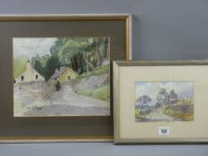 MAURICE A GREENWOOD RCA two watercolours - rural lane with houses, 'The Road to Clegg Hall', 11 x 16