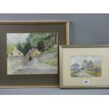 MAURICE A GREENWOOD RCA two watercolours - rural lane with houses, 'The Road to Clegg Hall', 11 x 16