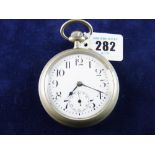 A STEEL CASED DOXA GOLIATH GENT'S POCKET WATCH, the white enamel dial with Arabic numerals and