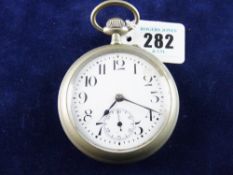 A STEEL CASED DOXA GOLIATH GENT'S POCKET WATCH, the white enamel dial with Arabic numerals and