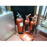 *A PARCEL OF THREE FLOOR STANDING FIRE EXTINGUISHERS (all sealed) and a fire blanket