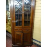 A 19th CENTURY WELSH OAK STANDING CORNER CUPBOARD, one piece with shaped cornice over twin ten panel