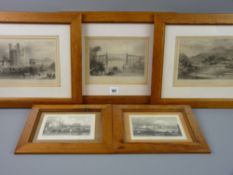 FIVE ANTIQUE MONOCHROME PRINTS - North Wales scenes, various engravers and measurements