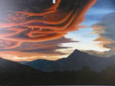 EGLANTINE MOREAU oil on canvas - 'Sunset on Pic de Cos', signed, 90 x 130 cms