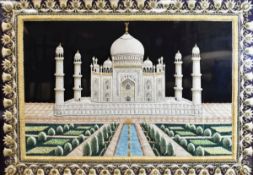 AN IMPRESSIVE INDIAN NEEDLWORK PANEL OF THE TAJ MAHAL with gardens to the foreground and within a