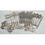 FIFTY-THREE PIECES OF MAPPIN & WEBB SILVER CUTLERY with monogrammed handles, the silver handled