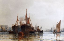 F J ALDRIDGE watercolour - London shipping scene