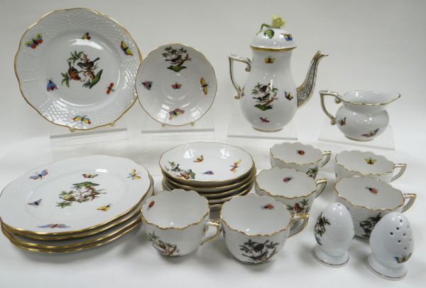 A HEREND HUNGARY 19 PIECE CABINET COFFEE-SET comprising coffee-pot, six cups and saucers and six