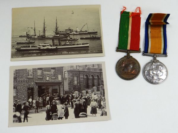 1914-1918 CAMPAIGN MEDAL & MERCANTILE MARINE MEDAL TO JOHN CAVANAGH with ribbons, an interesting