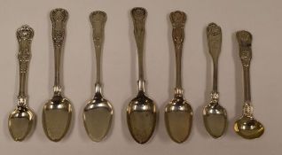 SEVEN ENGLISH / SCOTTISH SILVER KINGS PATTERN SPOONS including Edinburgh 1855, 6.3ozs total