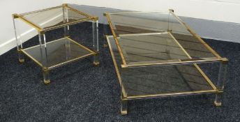 A PIERRE VAN DEL FOR HARRODS GLASS TOP COFFEE TABLE with lower glass shelf and metallic and glass