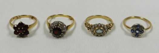 FOUR MIXED RINGS including one antique ring, 9ct gold and another marked 9ct