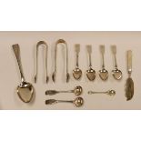 A PARCEL OF SILVER FLATWARE including four matching silver teaspoons, London 1832, a dessert