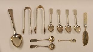 A PARCEL OF SILVER FLATWARE including four matching silver teaspoons, London 1832, a dessert