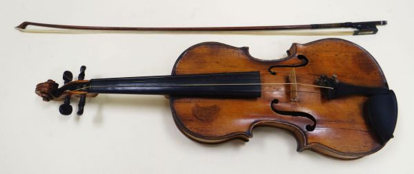 A VIOLIN IN AN RAF PERSONNEL WOODEN CASE, the violin unmarked without labels, the case inscribed - Image 2 of 4