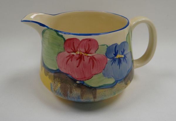 CLARICE CLIFF 'DELICIA PANSY' JUG, 9cms high