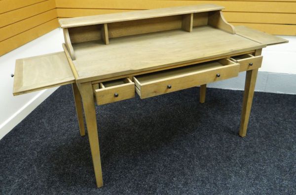 A MODERN LIMED OAK DESK AND CHAIR the chair in grey herringbone upholstery, the desk with upper - Image 2 of 3