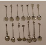 A COLLECTION OF CONTINENTAL SILVER SPOONS WITH TWIST STEMS including a set of five and two pairs,