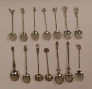 A COLLECTION OF CONTINENTAL SILVER SPOONS WITH TWIST STEMS including a set of five and two pairs,
