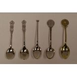 FIVE VARIOUS ENGLISH SILVER TEASPOONS including one with engraved Star of David to the terminal, a