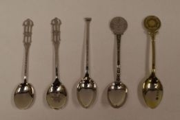 FIVE VARIOUS ENGLISH SILVER TEASPOONS including one with engraved Star of David to the terminal, a