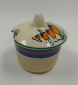 A CLARICE CLIFF 'WINDBELLS' MUSTARD POT (hairline to body and slight chip to lid), 6cms high