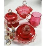 FOUR ITEMS OF CRANBERRY GLASS