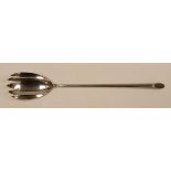 AN ENGLISH SILVER SALAD SERVING SPOON, tapering to a monogrammed terminal, Sheffield 1910, 1.8ozs