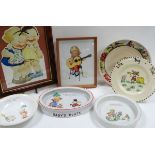 A PARCEL OF MABEL LUCIE ATTWELL ITEMS comprising an oval 'BABY'S PLATE' by Shelley, a Shelley