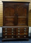 NINETEENTH CENTURY WELSH OAK TWO-STAGE PRESS CUPBOARD composed of a base of eight side-by-side