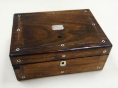 A MOTHER-OF-PEARL ROSEWOOD WRITING / SEWING BOX (for restoration)