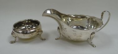 A SILVER SAUCE-BOAT & NON-MATCHING SILVER SALT, 4.8ozs