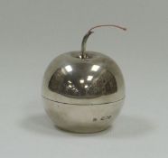 A RARE NOVELTY SILVER 'APPLE' STRING-DISPENSER, the string being dispensed through the stalk, London