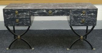 A FAUX-GREY MARBLE SIDEBOARD AND DINING TABLE the sideboard with two pairs of flanking drawers to