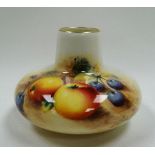 A ROYAL WORCESTER ONION SHAPED VASE with painted fruit, signed Roberts, 7cms high