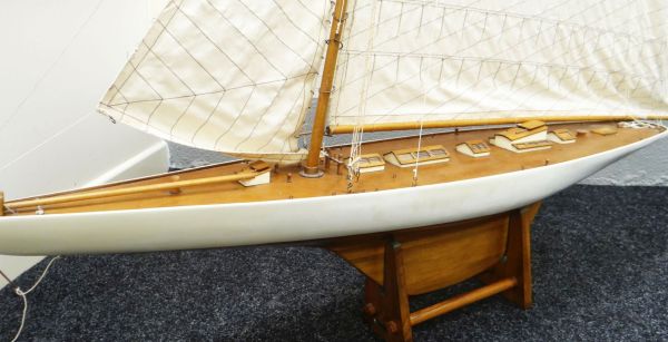 A LARGE POND YACHT with canvas sail and stand, 147cms high - Image 2 of 2