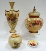FOUR ITEMS OF ROYAL WORCESTER PORCELAIN three in blush and being a pot-pourri with cover (repaired
