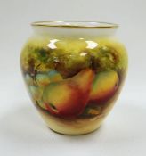 A SMALL ROYAL WORCESTER FLOWER POT painted with fruit by D Westwood, 7cms high