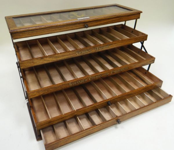 A HABERDASHERY RETAILER'S COTTON DISPLAY CABINET in oak of rectangular form and having three - Image 2 of 3