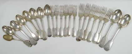 TWENTY-ONE PIECES OF SILVER CUTLERY all items entirely silver and of plain form with monogram