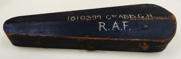A VIOLIN IN AN RAF PERSONNEL WOODEN CASE, the violin unmarked without labels, the case inscribed - Image 4 of 4