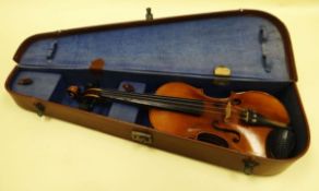 A CASED VIOLIN BEARING LABEL FOR JACOBUS STAINER 59cms long