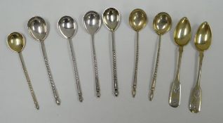 COLLECTION OF RUSSIAN SILVER COFFEE-SPOONS WITH SPIRAL STEMS including two pairs with engraved