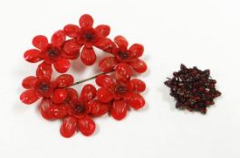 A BOHEMIAN GARNET BROOCH & FLORAL BROOCH