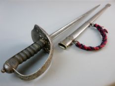 AN EDWARD VII INFANTRY OFFICER'S SWORD, fish skin grip behind a pierced hilt, the etched steel blade